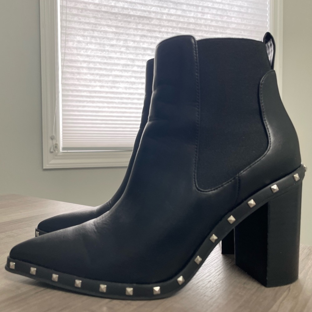 Charles David Black Ankle Boots with Silver Studs